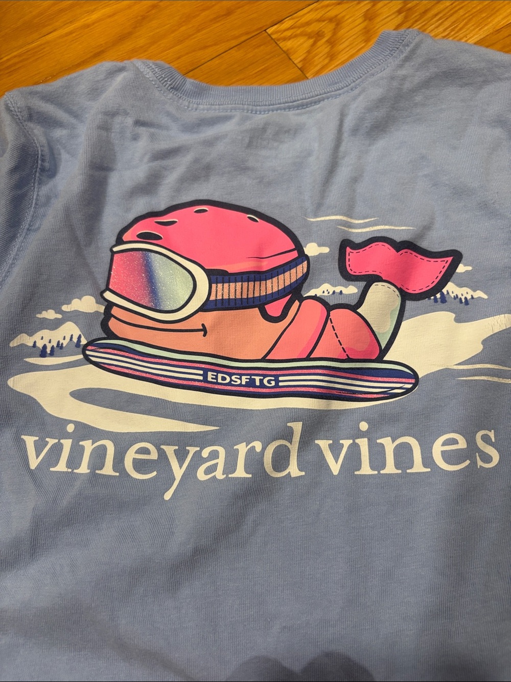 Vineyard Vines Kids Long-Sleeve Pocket Tee in Light Blue with Pink Whale - Picture 4 of 4
